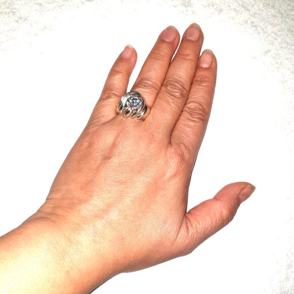 Bold Vintage Sterling Silver Cubic Zirconia Statement Ring – Size 7 - Picture 8 of 14